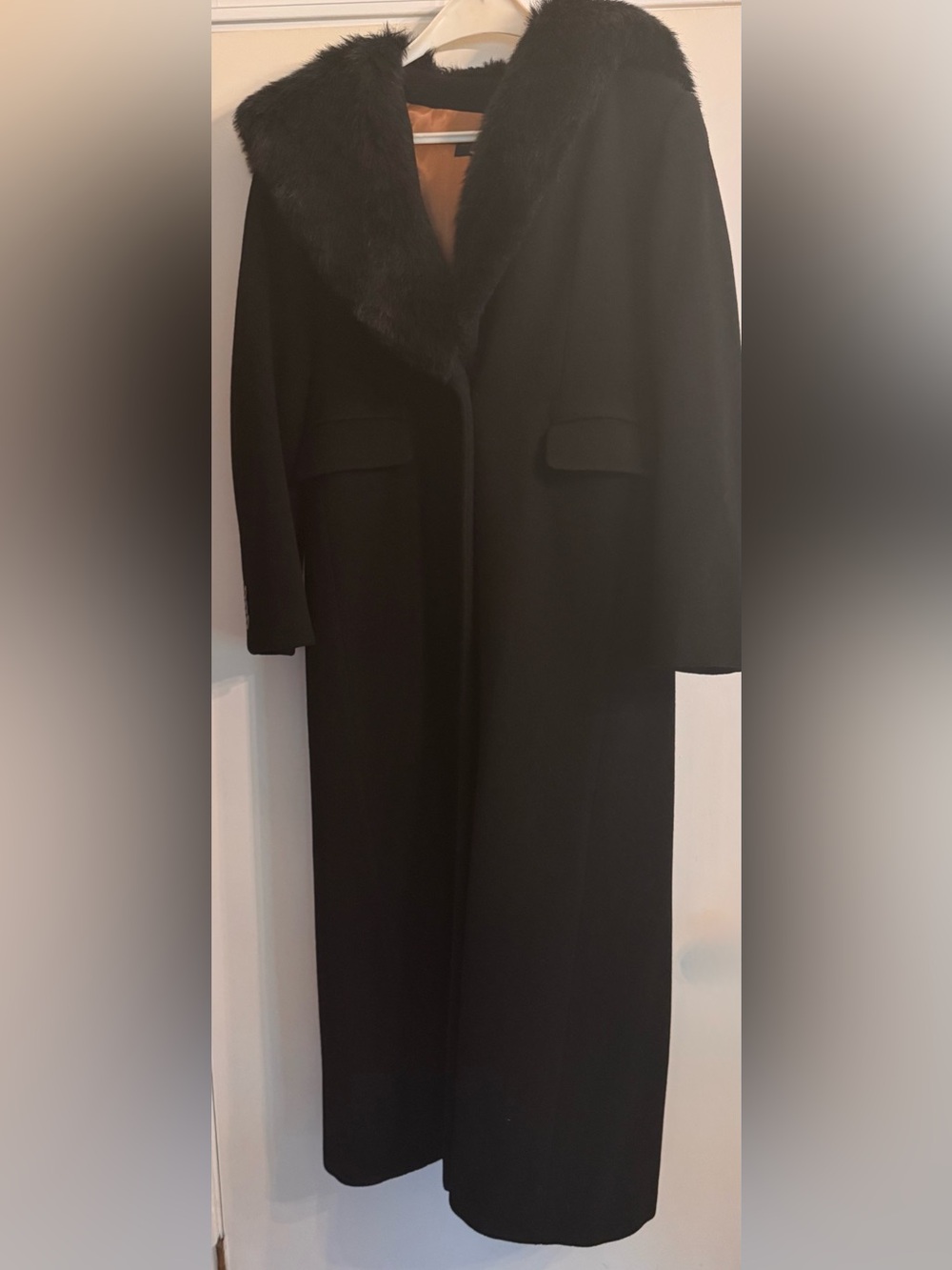 Express Black Long Faux-Fur Collar Pea Coat